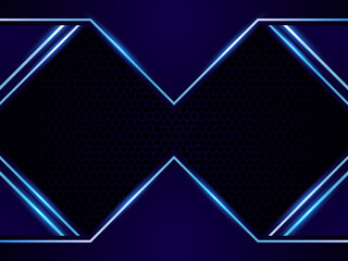 Luxury modern carbon fiber background with golden glowing shapes, various elements, stripes and highlights on a carbon grid. Blue hexagonal background design. Modern futuristic luxury backdrop.