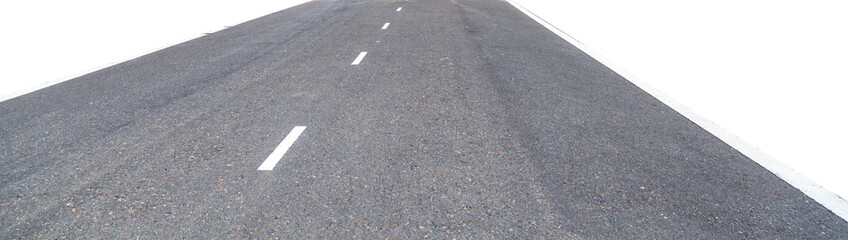 Fototapeta premium Asphalt road of white line, isolated on white background, panorama
