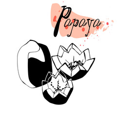 Whole and half papaya. Vector black vintage engraving illustration for menu, poster. Isolated on white background. Hand drawn design element for label and poster