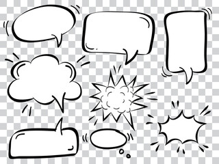 hand drawn Set of empty comic speech bubbles. vector doodle element illustration