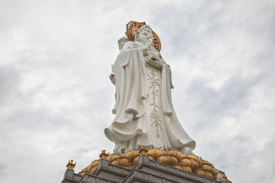 China, Hainan Island, Sanya, - December 1, 2018: White GuanYin statue in Nanshan Buddhist Cultural Park, editorial.