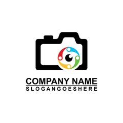Logo photo camera eye, digital vision creative symbol concept. Cctv, video monitoring abstract business logo idea. Corporate identity logotype, company graphic design tamplate