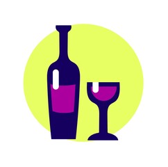 Wine bottle and glass. Vector.