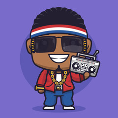 hip hop rapper cartoon character. cute logo mascot illustration
