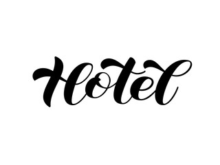 Vector stock illustration. Hotel brush lettering for banner or poster