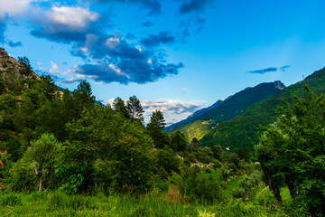 A picturesque landscape view of the Alps mountains in the evening (Puget-Theniers, Alpes-Maritimes, France)