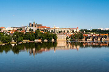 Fototapeta na wymiar Prague Castle and Saint Vitus Cathedral on River Vltava with Charles Bridge
