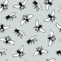 Seamless pattern with bee. Vector illustration.