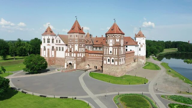Aerial view on Mir Castle Complex in Mir, Belarus

