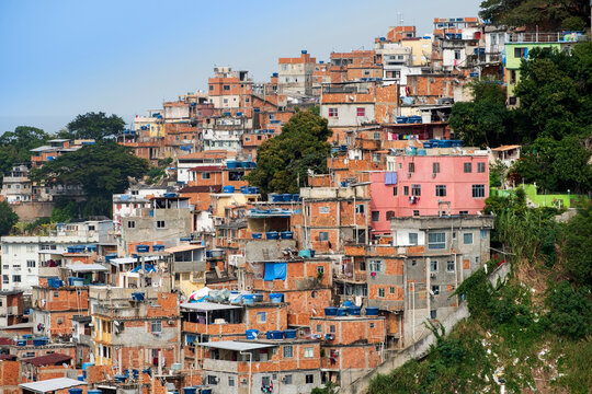 Copacabana neighbourhood and the Pavao Pavaozinho favela slum, Copacabana, Rio de Janeiro, Brazil