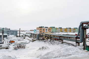 Open air heat pipeline, Anadyr, easternmost city in Russia, Chukotka autonomous Okrug