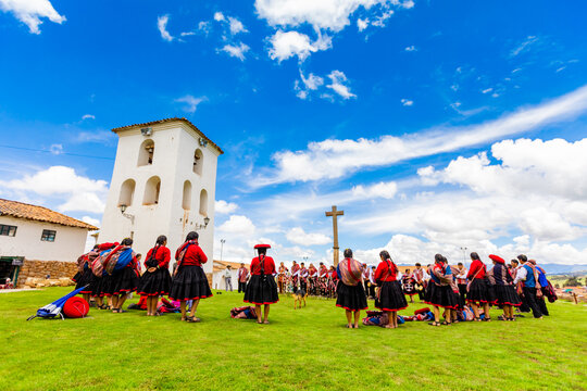 Locals of Chinceros celebrating Easter, Chincheros, Peru