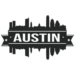 Austin Skyline Stamp Silhouette City. Reflection Landscape City Design. Vector Cityscape Icon.  