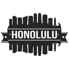 Honolulu Skyline Stamp Silhouette. Reflection Landscape City Design. Vector Cityscape Icon.  