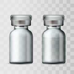 Template of transparent glass medical vial with aluminium cap.
