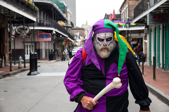 Man dressed up for Mardis Gras in the French Quarter of New Orleans
