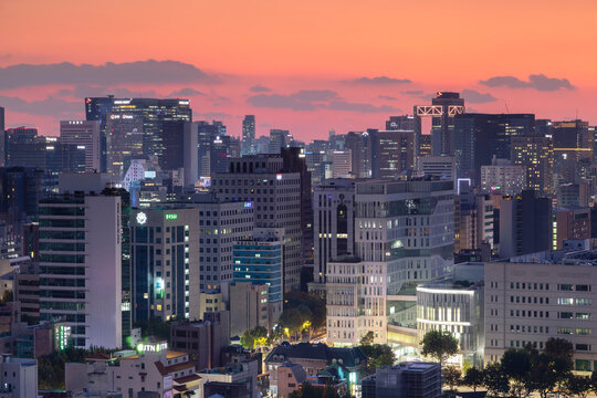 Seoul cityscape at sunset, Seoul