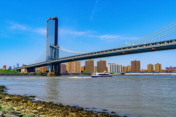 Manhattan Bridge over East River and waterfront condominium Manhattan New York City