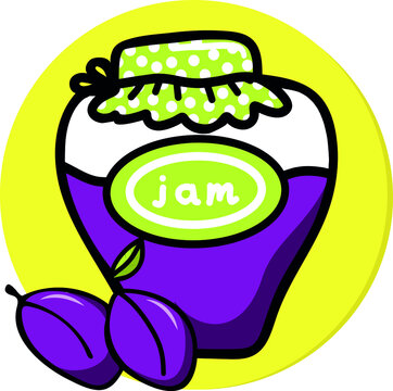 Jam, plum jam. Template, blank, vector illustration in a flat cartoon style.