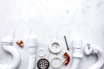 concept plumbing work top view on stone background