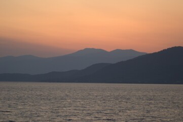 Sunset on the coast of the island of Evia-Greece 