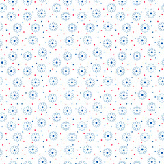 Scandinavian flowers. Arline seamless pattern.Randomly arranged flowers of red and blue. Vector illustration on isolated white background in Nordic style.For textile,paper,packaging,cover,wallpaper
