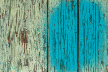 Weathered blue wooden background texture. Shabby wood painted teal or turquoise green. Vintage wood backdrop.