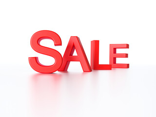Sale abstract banner graphic design - 3d render illustration on white background. Discount special offer concept poster. Marketing promotion print layout. Raster digital bitmap. Red word typography.
