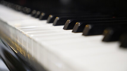 Traditional piano keyboard closeup.Piano Tiles - Black and White keys.