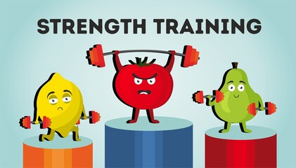 training vegetables. Places, levels. Limp lemon, Bouncy tomato, medium pear. 3D rendering