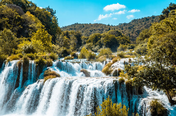 Amazing cascade waterfalls inside Krka National Park, Dalmatia, Croatia