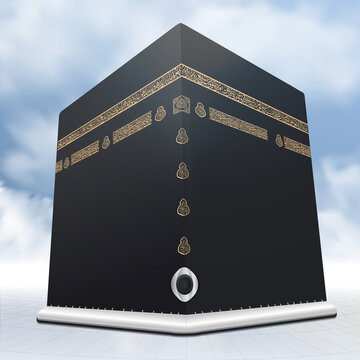 Realistic Kaaba Design With Black Stone For Pilgrimage Of Hajj - The Grand Mosque Of Mecca Or Masjid Al Haram