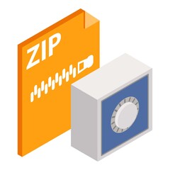 Zip file icon. Isometric illustration of zip file vector icon for web