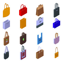 Eco bag icons set. Isometric set of eco bag vector icons for web design isolated on white background