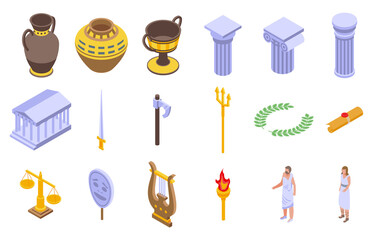 Ancient Greece icons set. Isometric set of Ancient Greece vector icons for web design isolated on white background
