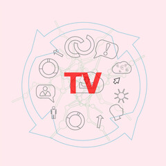 Text Tv. Business concept . Flat outline linear Infographic