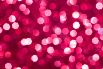 Red glitter festive background with bokeh lights. Celebration concept for Holidays and anniversary.