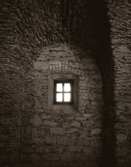 background which the structure of window of an old mysterious castle