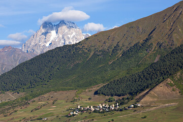 Fototapeta na wymiar Caucasus Mountains and Mount Ushba in Georgia