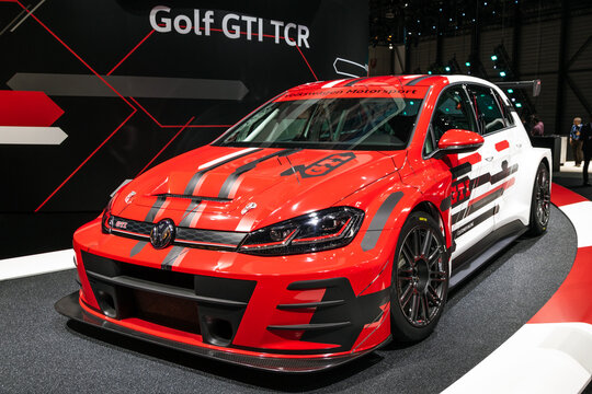 GENEVA, SWITZERLAND - MARCH 6, 2018: Golf GTI TCR sports car showcased at the 88th Geneva International Motor Show.