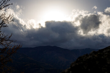 dark clouds over the mountains