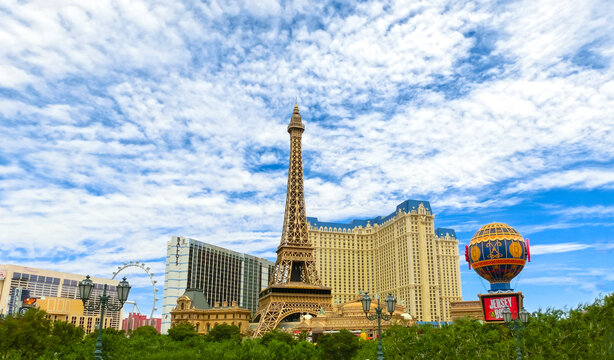 Las Vegas, United States of America - May 05, 2016: Replica Eiffel Tower in with clear blue sky
