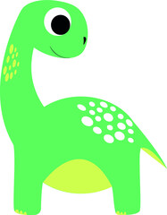Cute cartoon dinosaur. Prehistoric motif for children. Green prehistoric animal with a long neck.