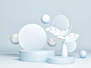 Mockup abstract geometry podium for product presentation, blue background, 3d render, 3d illustration