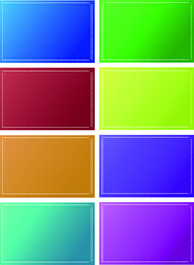 Set of multicolored tags with white dashed frame with gradient. Free space for your any text.