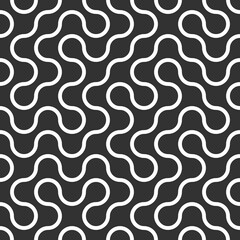 Abstract Black and White Metaballs path Geometric Seamless Pattern. Dark gray Metaball Shapes background. Thin white line maze wrapping paper or fabric. Vector Illustration