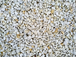 Top view of many small white stones. Stone background.