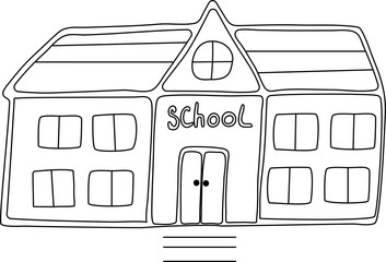 The school building DoodleSchool building doodle. Outlined on white background. ..