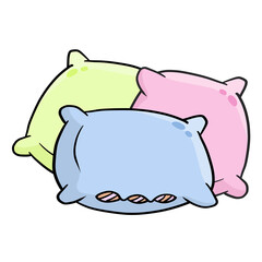 Set of pillows. Large and small object. Cartoon flat illustration. Soft colored cushions in blue and pink. Element of bedroom and bed for sleep