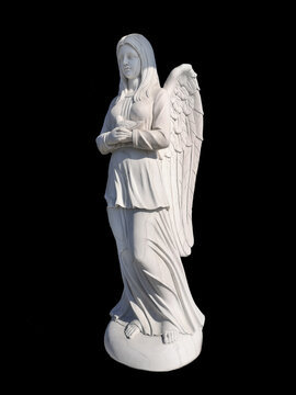 monument in the form of an angel isolated black background.